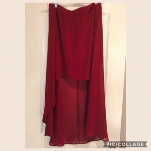 Deep Red Mesh Hi/Low Skirt